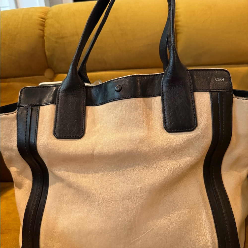 Chloe Cream and Black Women's Tote Bag